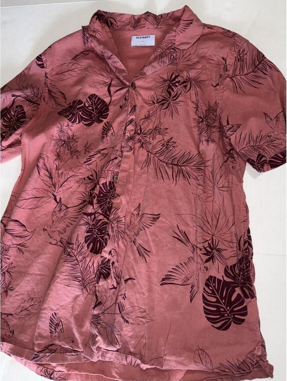 Old Navy Tropical Men's M Terracotta Rayon Palm Hawaiian Florida Resort